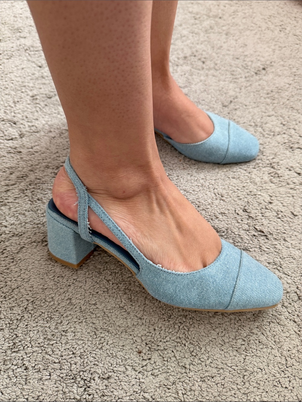 Denim Light Blue Block Heel Slingback Pumps - Picture 5 of 5